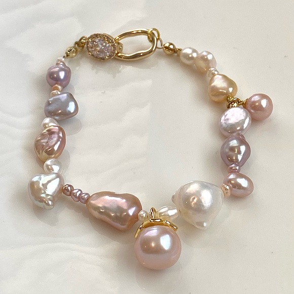 Hand Crafted Jewelry - B2-Handmade Freshwater Pearl Bracelet With Baby Pink Edison Pearl